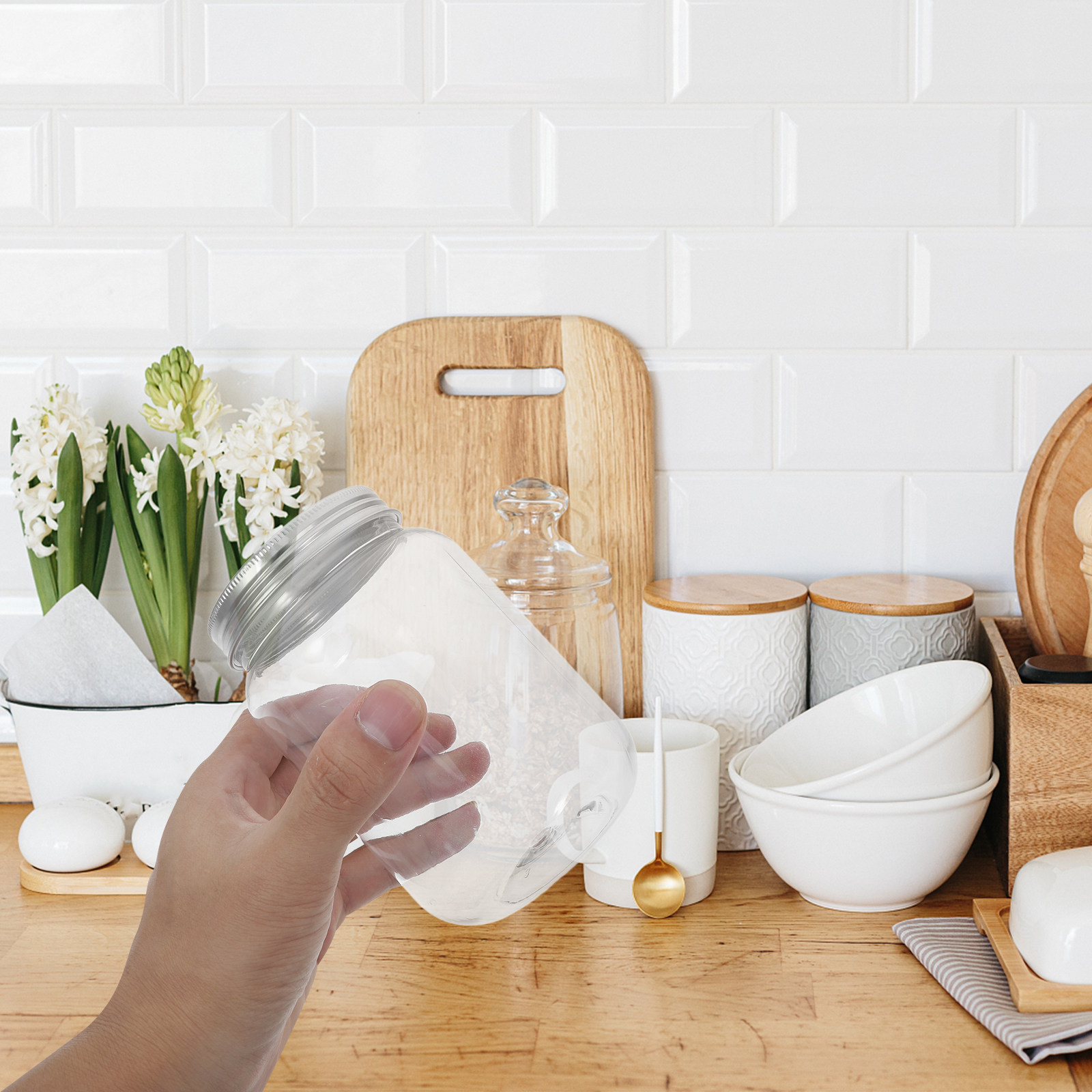 Food Storage Airtight - 4Pcs Clear Plastic Jars with Airtight