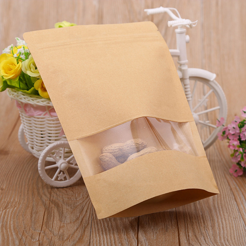 Food Storage Zipper - 50Pcs Kraft Paper Zipper Sealed Stand-Up