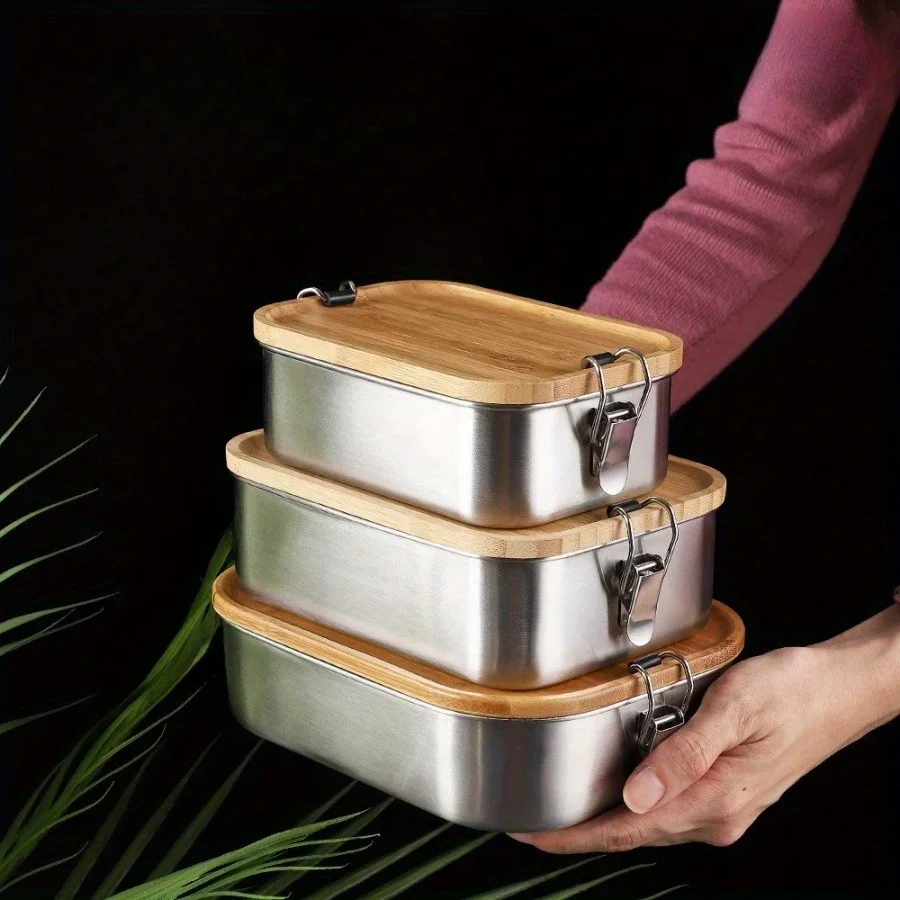 Food Storage Vault - New 304 Stainless Steel Bamboo Lid