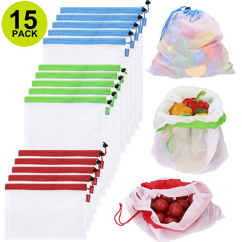 Produce Bag Reusable Mesh - 3 Sizes Reusable Mesh Produce Bag