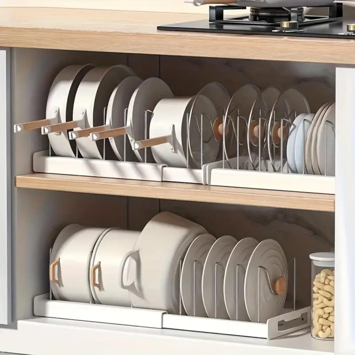 Food Storage Kitchen Cabinet - Expandable Kitchen Pot Pan Organizer Under
