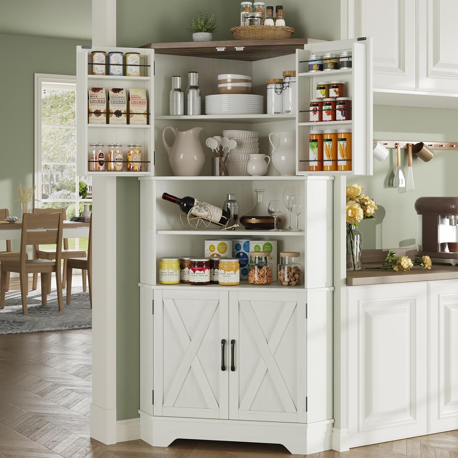 Food Storage Kitchen Cabinet - #￥Corner Cabinet, 67''H Kitchen Pantry Storage