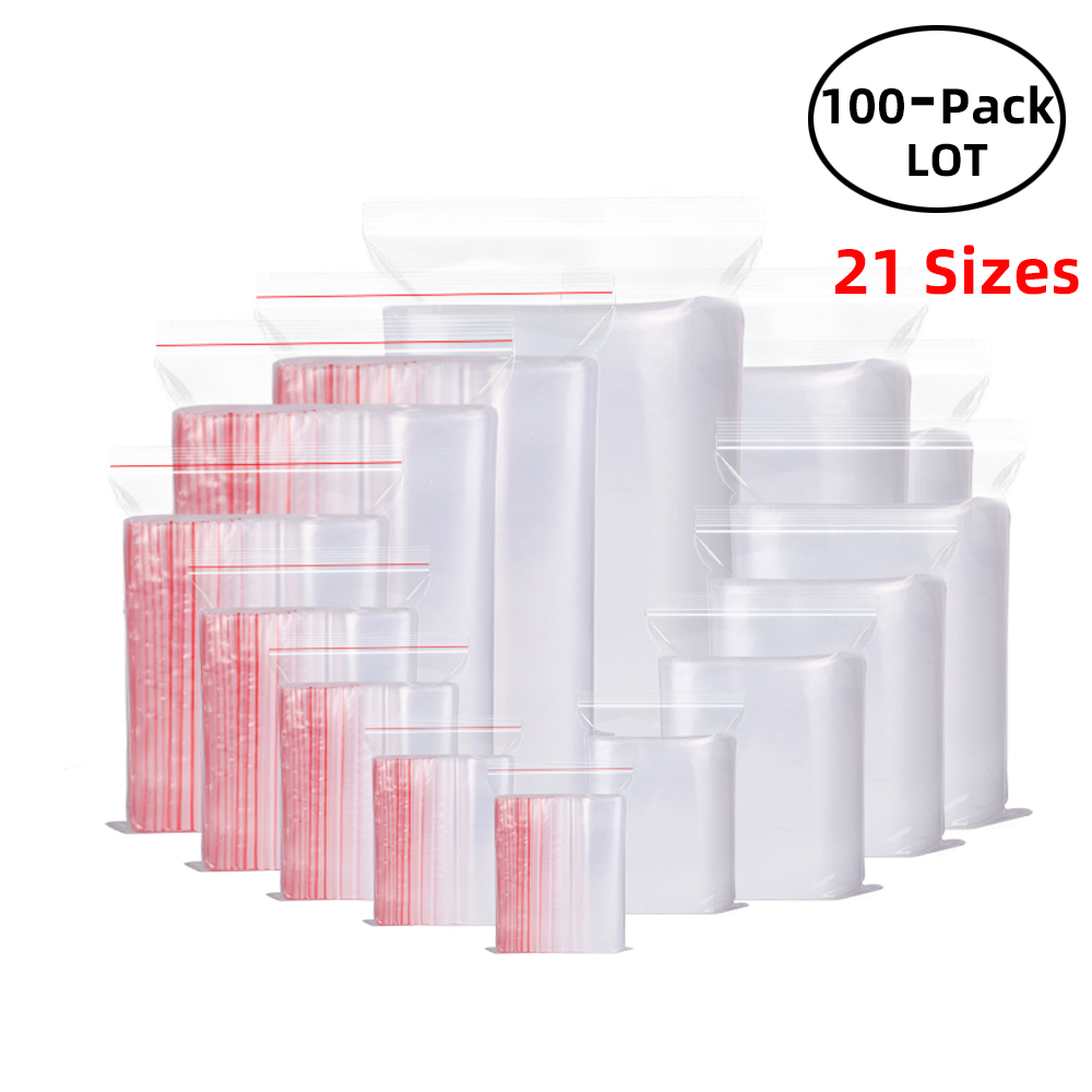 Food Storage Zipper - 100PCS/Pack Resealable Zip Lock Bags Self