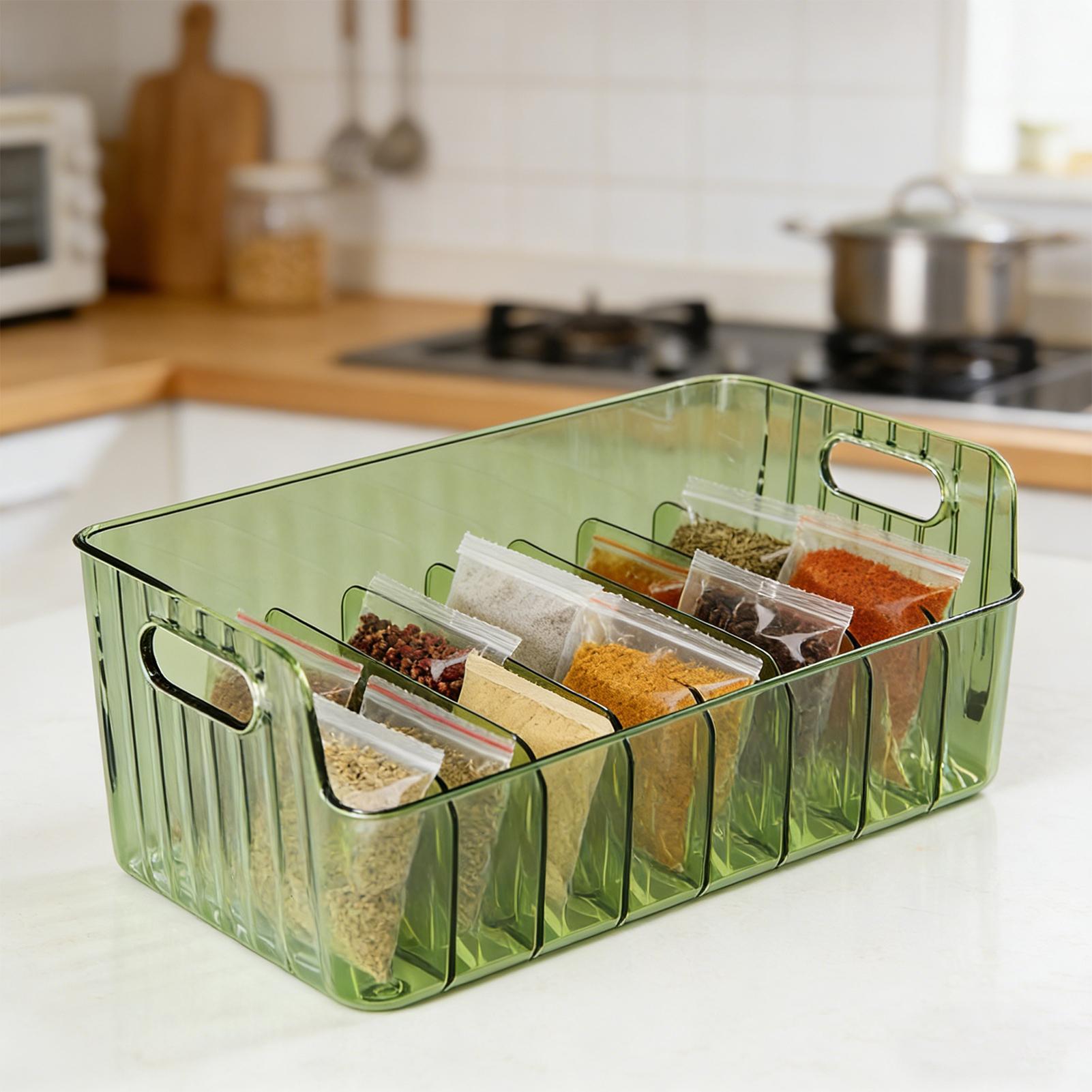 Food Storage Kitchen Cabinet - Spices Rack Transparent Divided Cosmetic Food