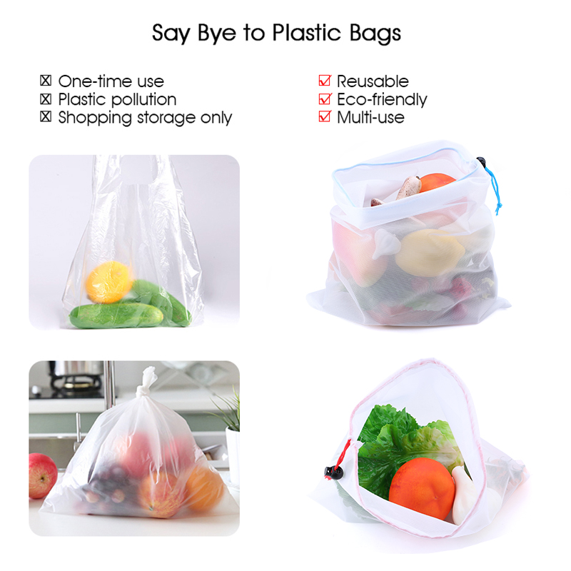 3/9/15pcs Reusable Vegetable F - огляд і ціна Produce Bag Reusable Mesh
