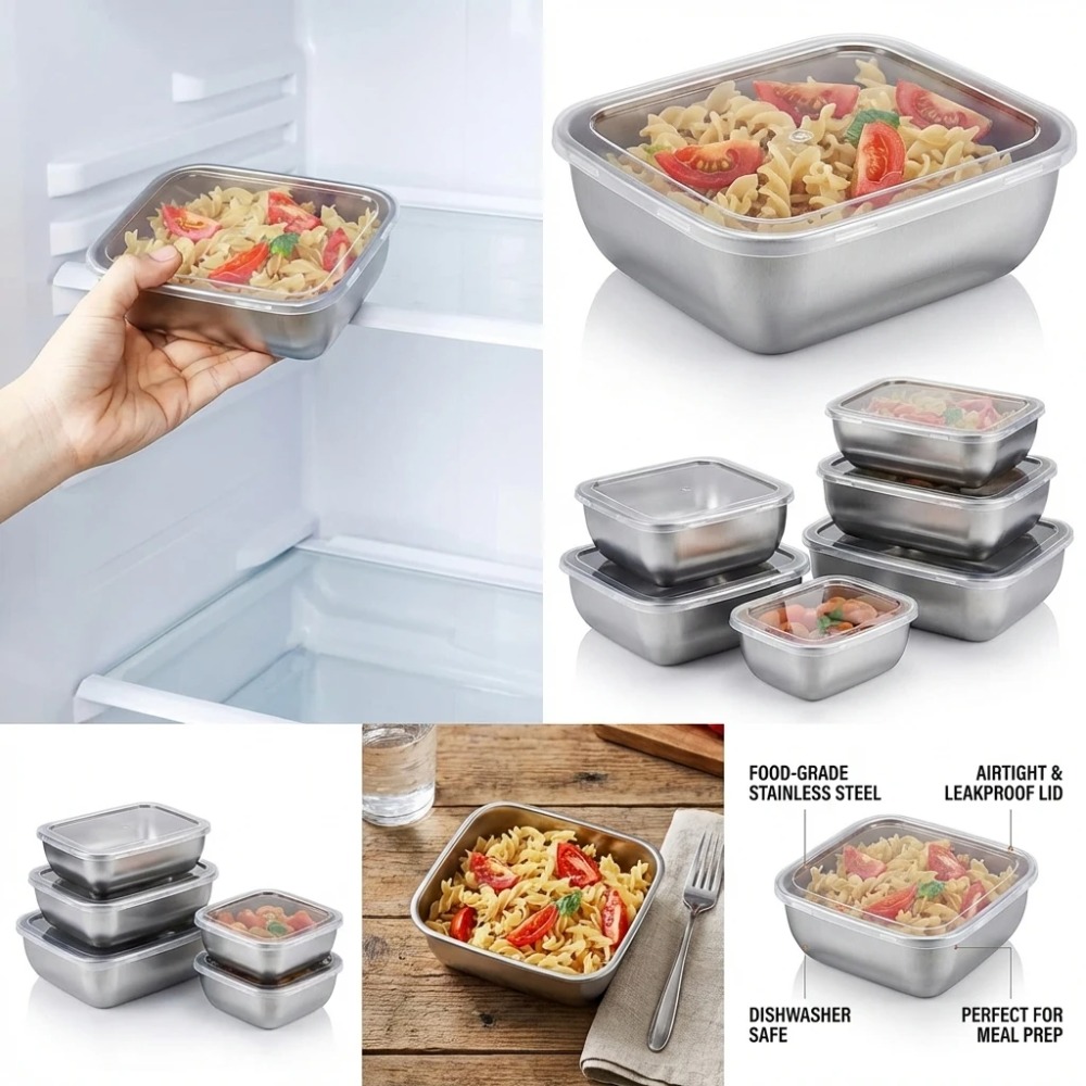 6PCS Stainless Steel Food Stor - огляд і ціна Food Storage In Stainless Steel