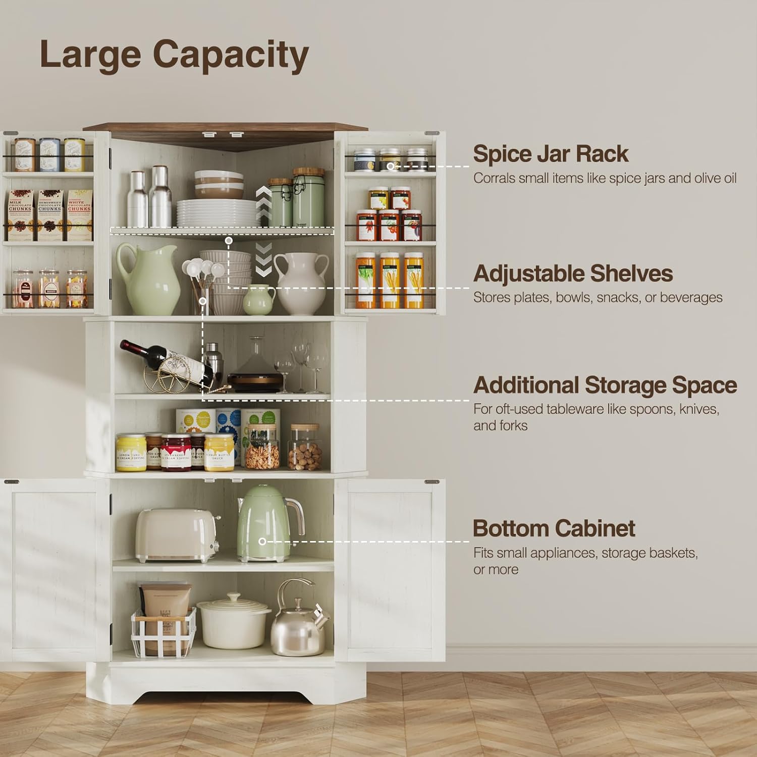 #￥Corner Cabinet, 67''H Kitche - огляд і ціна Food Storage Kitchen Cabinet